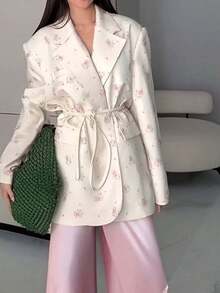 Blazer primavera 2026, holgado casual con cordón, estampado manga larga - Albaricoque - Ver 5