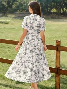 Vestido de mujer elegante y vintage con bolsillos y cinturón, vestido camisero con estampado floral, cierre con botones, vestido casual para ir y venir, vacaciones, vestidos de verano para mujer, atuendos de vacaciones de verano, atuendos de primavera para mujer, vestidos de primavera para mujer, ropa de primavera para mujer, atuendos de vacaciones de primavera, vestidos elegantes para fiestas, vestidos elegantes para fiestas para mujer, vestido de invitada de boda para mujer, vestido de fiesta de boda, vestido de graduación, vestidos elegantes para ceremonias, vestidos elegantes para mujer, vestido formal - Azul y blanco - Ver 9