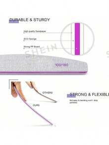 Bộ 50 dũa móng tay hình lưỡi liềm chuyên nghiệp, độ nhám 100/180, độ cứng cao, bền bỉ, bộ dụng cụ đánh bóng đa chức năng, tiết kiệm và tiện lợi. - Hồng - Xem 4