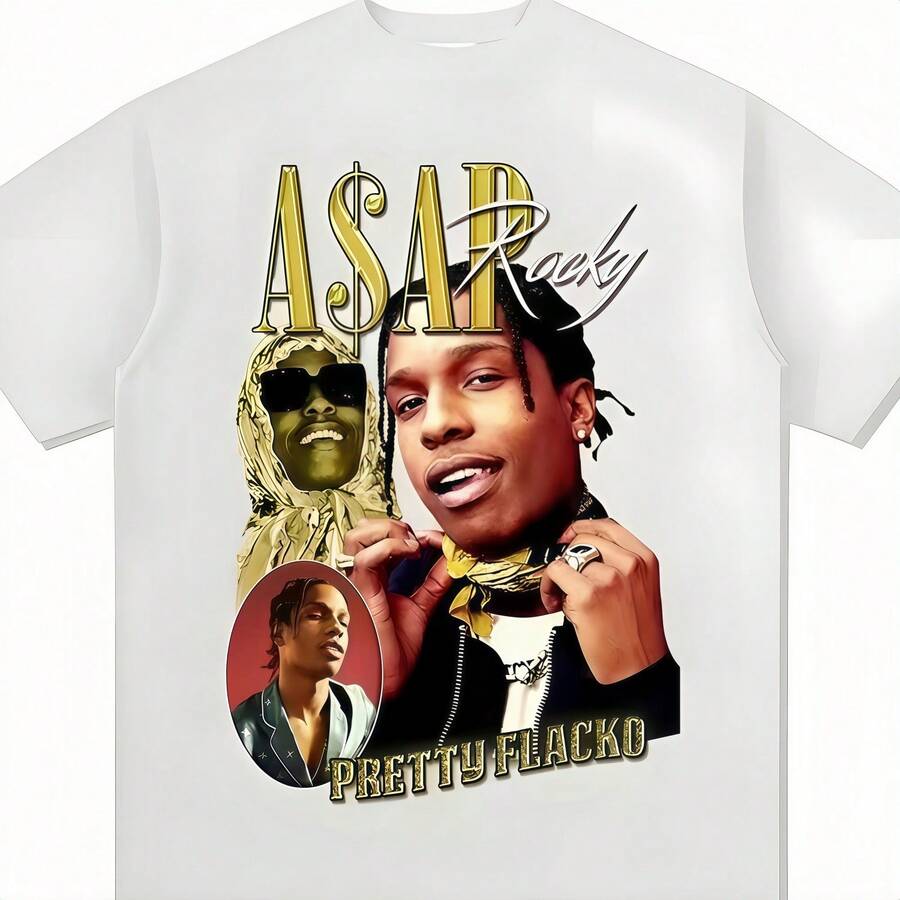 Camiseta de manga corta, HIP HOP, High Street, camiseta gótica para hombre y mujer, A$AP Portrait, Casual Harajuku - Blanco - Ver 1