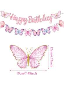 2pcs/Set Butterfly Birthday Pull Flags, Cartoon Pink Butterfly Birthday Banner With "Happy Birthday" Text, Suitable For Butterfly Themed Birthday Party Wall Decor, Perfect For Butterfly Style Party And Home Decor - Multiple Styles - View 8