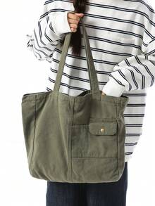 Vintage American Distressed Canvas Tote Bag, Oversized Slouchy Soft Shoulder Bag With Rivet Pockets, Casual College/School/Work Commute Handbag, Versatile Large Capacity Weekender Bag For Travel, Camping, Outdoor - Multicolor - View 4