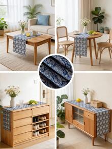1 pieza Camino de mesa rectangular floral azul vintage, estilo granja, tela decorativa lavable para mesa de comedor, mesa de café, aparador, gabinete, decoración de mesa, adecuado para reuniones campestres, picnics, fiestas, festivales, todas las estaciones, primavera/verano - Hortensia azul - Ver 3