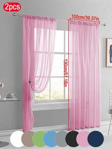 2pcs Lightweight Sheer Lace Curtains, Transparent Fine Weave, Rod Pocket Design, Suitable For Kitchen, Living Room, Bedroom, 40gsm - Multicolor - View 66