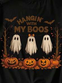 Camiseta de mujer con estampado de fantasma y calabaza de Halloween - Negro - Ver 5