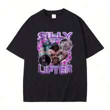 180g Pure Cotton T-Shirt Sam Sulek Silly Lifter Pump Cover Bodybuilder Meme Print For Men And Women, Casual Cotton T-Shirt, Men's T-Shirts 01336, Loose Fit, Casual And Versatile T-Shirt - 黑色 - 查看 1