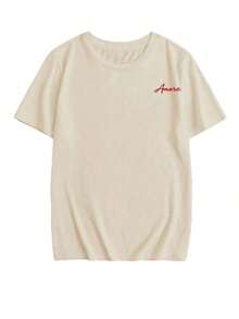 New Minimalist Summer T-Shirt, Printed With Italian Lettering About Wine And Pasta, Round Neck, Short Sleeves, Casual And Versatile. Women's Top, White - 裸體2 - 查看 4