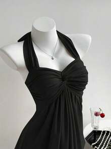 Top de tirantes con estampado de lunares marrones y detalle de nudo en la espalda para mujer, adecuado para verano, vacaciones de primavera, ceremonia de graduación, fiesta de boda, vacaciones elegantes, playa casual, estilo Y2K lindo y sexy y - Negro 3 - Ver 5