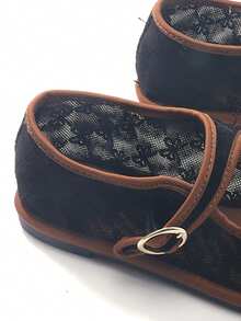 Women's Simple Versatile Strap Round Toe Mesh Polka Dot Mary Jane Flats, Ballet Flats, Lightweight Comfortable Flat Mary Jane Shoes For Casual, Work - Black - View 4