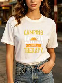 Camping Is My Therapy - 180g T-Shirt - Perfect For Outdoor Family Fun, Adventure Gifts, Team-Building Activities, And Summer Vacations. | Show Off Your Fun Spirit With This Unique And Comfortable Printed T-Shirt! - 白色 - 查看 7