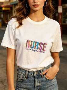 Fashionable Everyday T-Shirt - Soft Women's T-Shirt Inspired By Love For Nurses - Perfect Gift For Labor Day, Team Building Activities, And Casual Wear - Comfortable T-Shirt With A Stylish Design - A Very Distinctive Printed T-Shirt / Unisex Style / Suitable For Both Men And Women / Wrinkle-Resistant / Breathable - 白色 - 查看 8