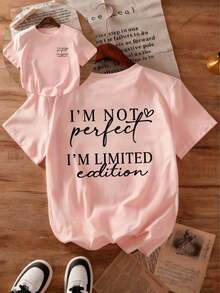 Limited Edition Printed T-Shirt For Women | I'm Not Perfect, Fashionable White T-Shirt For Spring/Summer, Casual, Round Neck And Short Sleeve - 糖果粉紅色 - 查看 7