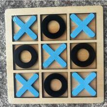 Juego de Tres en Raya de madera XO, entrenamiento de lógica y pensamiento, juego interactivo de mesa para 2 jugadores - Azul + Negro - Ver 8