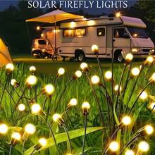 1个6LED/8LED/10LED太阳能萤火虫地插灯，庭院户外小路灯，太阳能供电，防水，适用于花园、庭院、露台、小路、露营布置、节日、婚礼派对装饰 - 黑色 - 查看 6