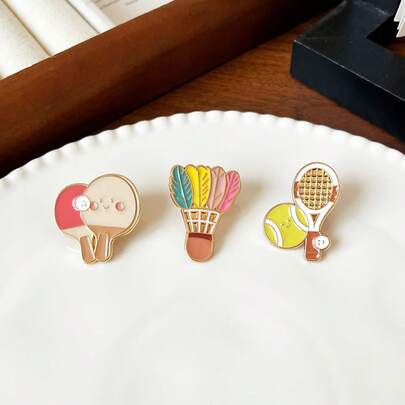 1pc Sports Series, Badminton, Table Tennis Small Brooch, Cute Japanese-Style Tennis Metal Badge, Pin, Bag Decoration