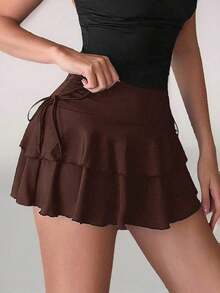 Tall Falda de pastel con cintura de cordón para el verano - Café integral - Ver 4