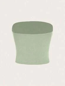 Top corto azul marino para mujer, top tubo casual ajustado adecuado para el verano - Verde - Ver 2