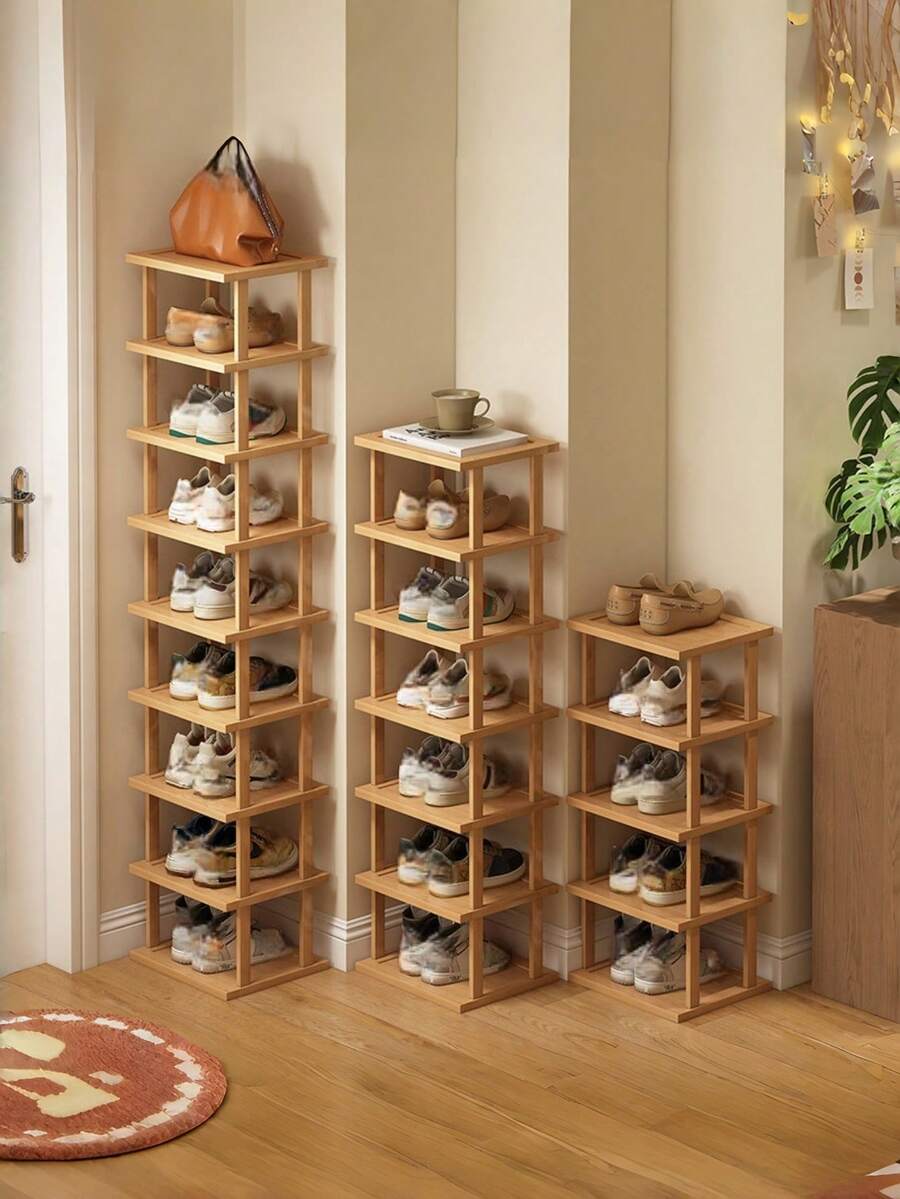 1pc Multi-Size Stackable Bamboo Shoe Rack, Vertical Narrow Design, Suitable For Entryway, Bedroom, Office. Multi-Functional Bamboo Storage Rack. Natural Wood Open Storage Rack, Suitable For Hallway. Multi-Layer Storage Rack, Essential For Small Spaces, Rental Apartments, Dorms. Space-Saving Storage Rack Essential