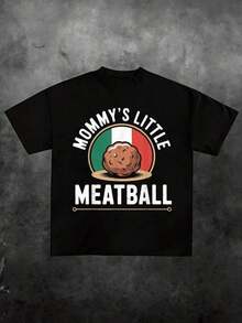 1 Piece "Mommy's Little Meatball" Printed T-Shirt, Casual Print, Comfortable And Versatile, With Letter Pattern, 100% Pure Cotton, 220g, 180g 100% Cotton - 4 - 查看 12