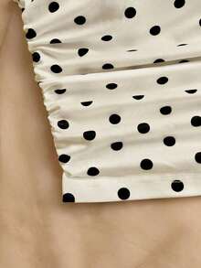Blusa asimétrica de hombro con pliegues y estampado de lunares estilo Y2K para mujer - Albaricoque - Ver 3
