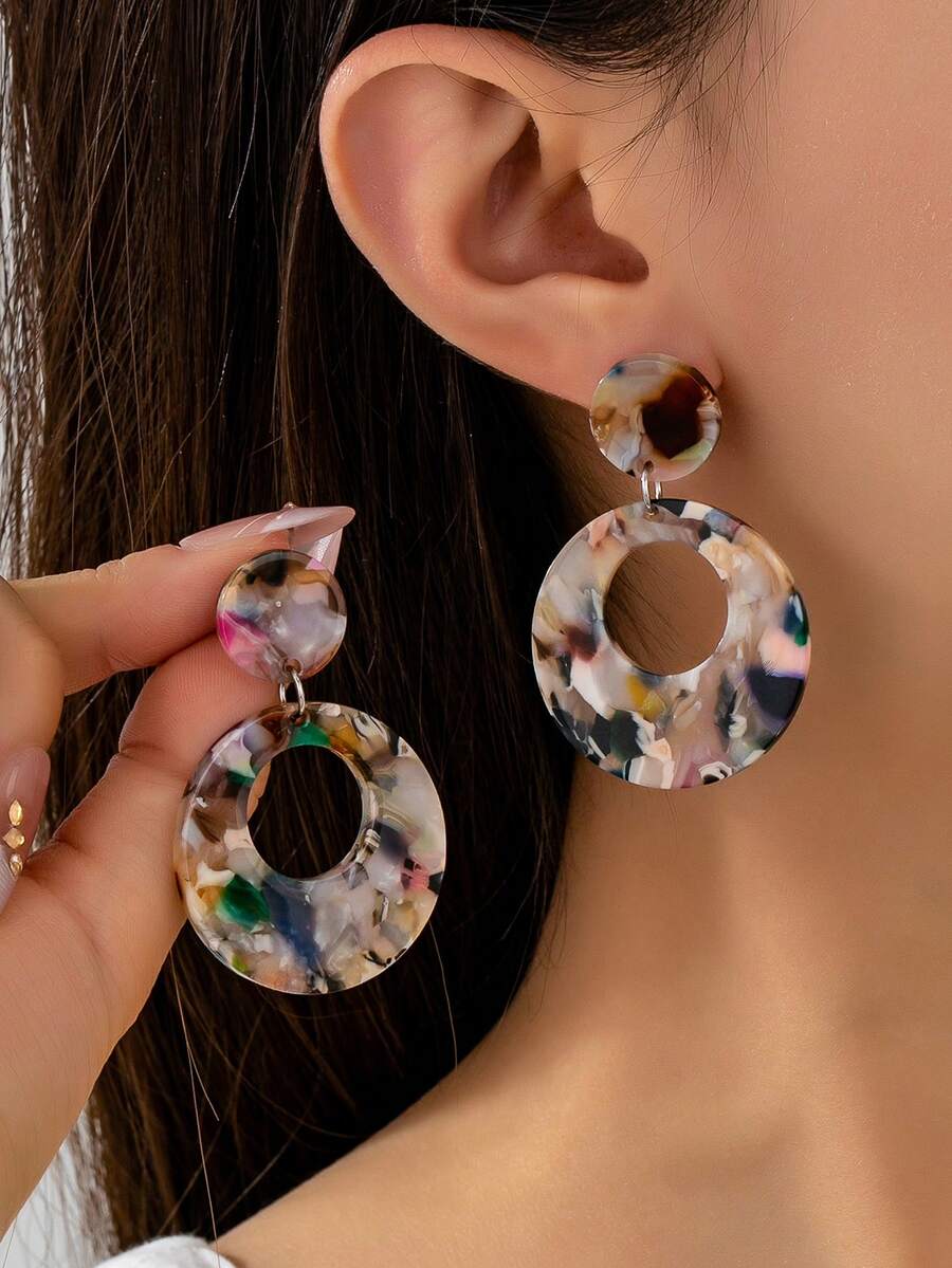 1 Pair Fashion Colorful Polka Dot Acrylic Geometric Water Drop Round Dangle Earrings, Suitable For Daily Wear - Colorful - View 1