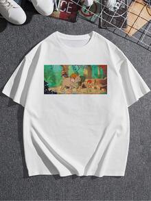 Escena colorida de la selva con un niño aventurero que camina junto a un simpático elefante simbolizando amistad y conexión con la naturaleza inspirando libertad y alegría camiseta de mujer cómoda casual  suave transpirable ideal para uso diario - Blanco - Ver 3