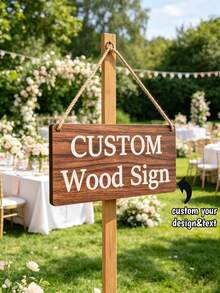 1Pc Personalized Wooden Sign, Custom Text Rustic Farmhouse Plaque With Jute Rope, Family Name Or Welcome Sign, Home Wall Decor, Kitchen, Living Room, Bedroom, Gift For Mom, Dad, Kids, Housewarming, Holiday, Birthday - Multicolor - View 1