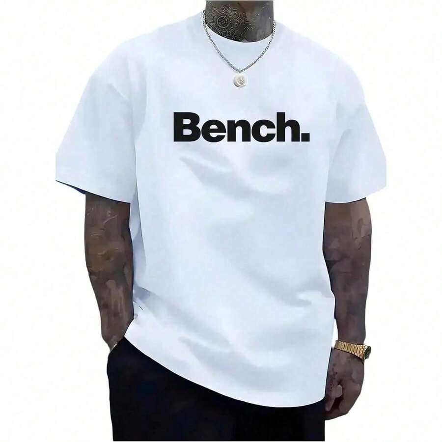 Camiseta de Manga Corta con Estampado de Letras para Hombre, Cuello Redondo, Hombros Caídos, Estilo Casual, Talla Grande N3MP - Blanco - Ver 1