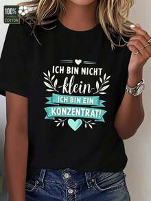 ComfortableCamiseta de Mujer Pequeña y Concentrada con Frase Alemana Divertida, Ajuste Cómodo y PuroLoose Versatile Short Sleeve T-shirt for Women - Negro - Ver 11