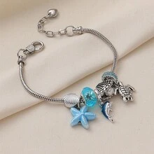 1件海洋风串珠手链，配有海星、海豚、海龟吊坠，可调节蛇骨链，独特的夏季假日配饰 - 海星海洋手鍊 - 查看 4