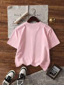 1 Women's Summer T-Shirt With Round Neck And Short Sleeves, Printed With The Phrase "Sleeping Cat" In English, Suitable For Summer, Beach, Street, And Everyday Party Occasions. Y2K Stylish Vacation Top, Casual Summer Outfit, Women's Holiday Clothes - 粉色 - 查看 6