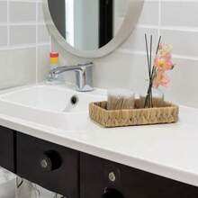 Bandeja de baño para encimera, cesta de baño de jacinto de agua de 10 pulgadas, bandeja de cambiador de baño, bandeja de mimbre de ratán para decoración de baño, mesa de centro tamaño pequeño - Natural - Ver 4