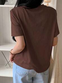 Camiseta holgada y casual con estampado floral para mujer, tops lindos para playa y vacaciones de verano, camisetas gráficas - Café integral - Ver 6