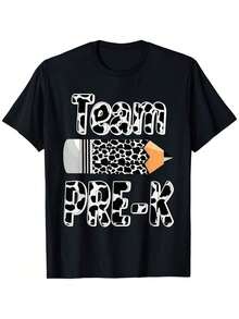 Camiseta de manga corta con cuello redondo 100% algodón y estampado de vaca por transferencia térmica - un regalo ideal para el primer día de clases para niños, niñas, maestros, mujeres, familiares y amigos. - Negro - Ver 1