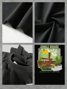 Aventura selvática con barco entre hojas tropicales y sol brillante que simboliza la exploración y libertad en la naturaleza camiseta de mujer  cómoda y casual para uso diario - Negro - Ver 4