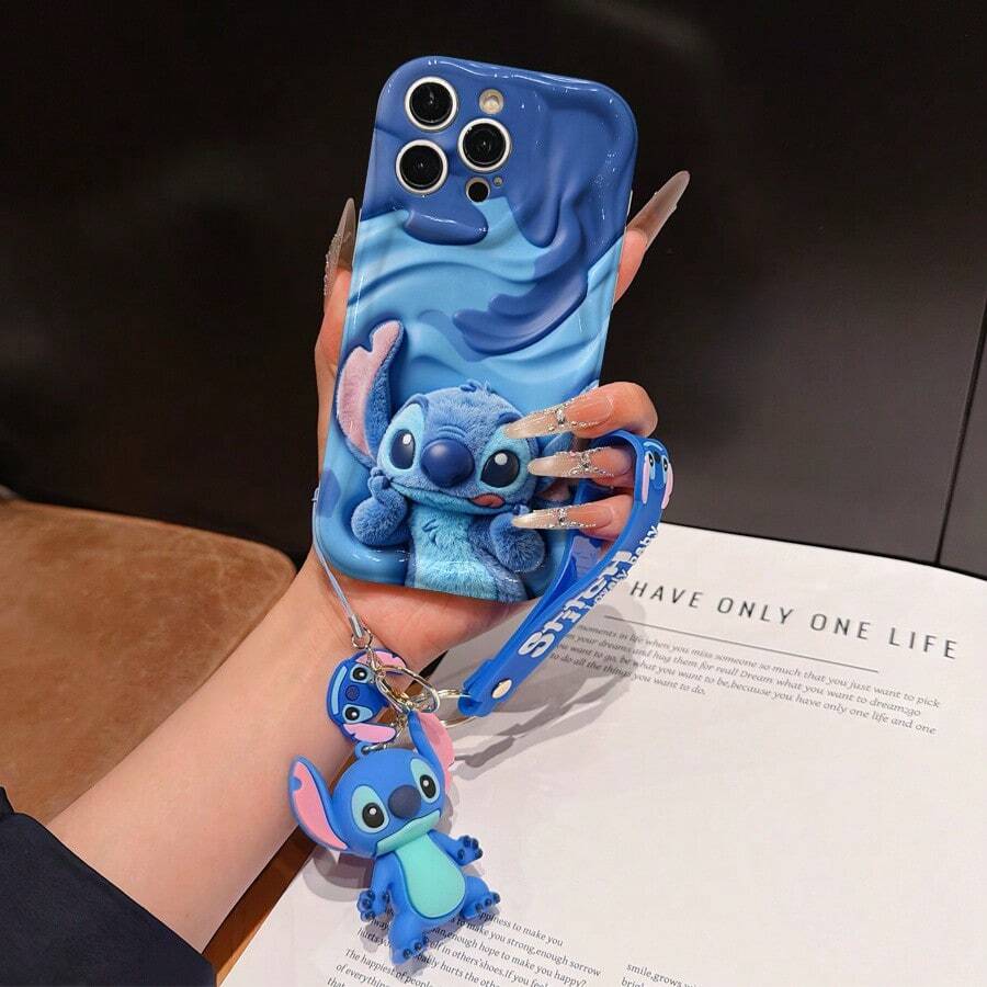Disney Lilo And Stitch Phone Case : 3D Fluffy Pattern Border Protector Phone Soft Phone Case With A Free Cute Stitch Bracelet Chain Lanyard, Stitch, Lilo, Angel, For Apple 17 Promax 17 Pro 16 15 14 13 12 11 Pro Max XS Max X XR Soft Cover Summer Phone Case - 白色 - 查看 1