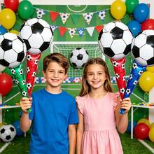 6/12/24pcs Football Printed Hand-Held Balloon Pump Cheering Stick Balloons, Football Party Decorations, Game Celebration Props - Multicolor - View 3