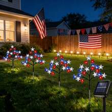 5PC 4th Of July Solar Outdoor Lights, Red White Blue Star Stake Lights, Waterproof Patriotic Flag Garden Stake Lamps, Perfect For Independence Day, Memorial Day, Yard, Pathway And Garden Decor - One Dragging Five Grounds to Insert Five-pointed Stars - View 10