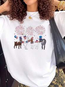 Women's T-Shirt With Letter And Cartoon Print, Round Neck, Model Shir-200 (2) For Everyday Use - 白色 - 查看 7