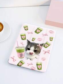 1个卡通可爱猫咪蝴蝶结图案平板电脑保护套，带三折支架，兼容10.2英寸、Pro 11英寸（2021/2020/第十代）、Air 11英寸（第十一代，2025）、Galaxy Tab A8 10.5英寸（2022）、Matepad 10.4/Tab，带笔槽，防摔，浪漫礼物 - 彩色 - 查看 2