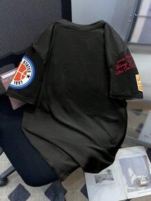 Camiseta de manga corta minimalista de estilo callejero, con corte cropped y oversize, para hombre de talla grande.Diseño moderno y sencillo, apto para uso diario casual.Composición simple pero llamativa, adecuada como regalo para novio u ocas - Negro - Ver 2