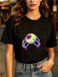 Fashionable Everyday T-Shirt: Fun T-Shirt With Eye-Catching Crab Print, Soft 180g Fabric, Unique Design Ideal As A Family Gift, Unisex Casual T-Shirt, Perfect For Independence Day Parties. - 黑色 - 查看 1