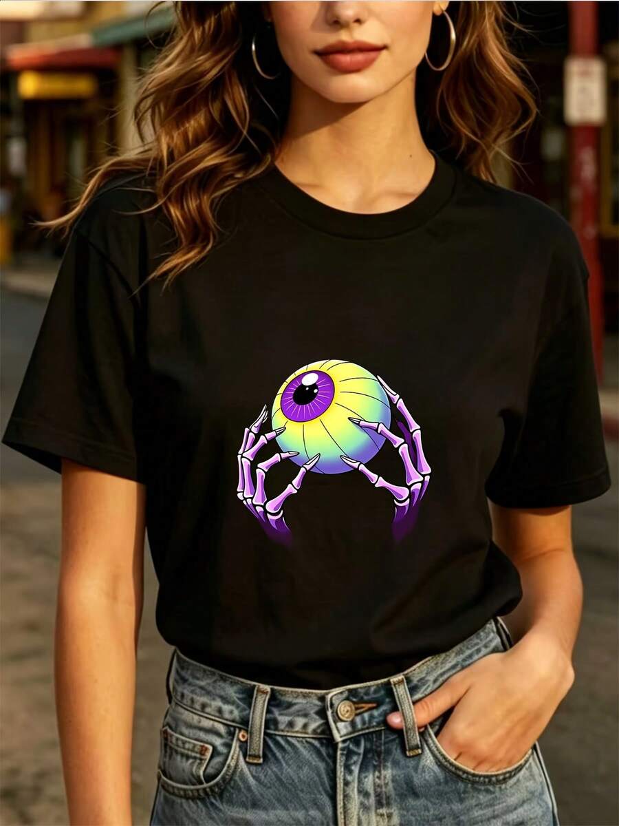 Fashionable Everyday T-Shirt: Fun T-Shirt With Eye-Catching Crab Print, Soft 180g Fabric, Unique Design Ideal As A Family Gift, Unisex Casual T-Shirt, Perfect For Independence Day Parties. - 黑色 - 查看 1