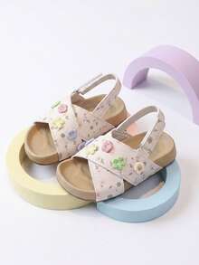 Children's Sweet Floral Print Sandals, Cute Embroidered Floral Open Toe Shoes, Suitable For Girls' Daily And Outdoor Wear - Multicolor - View 3
