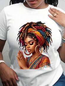 Women's African Print Short-Sleeved T-Shirt, Suitable For All Seasons, Breathable, Made Of High-Quality Fabric, Casual, Easy To Wash, And Durable. JXEN - 白色 - 查看 7