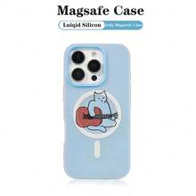Funda Magnética con Diseño de Gato con Guitarra para iPhone 11 12 13 14 15 16 MAX PLUS YNZO - Menta - Ver 4