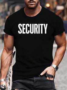 "SECURITY" Graphic T-Shirt, Plus Size - Clothing, Clothing, Clothing, Regular Fit Short Sleeve T-Shirt For Tall And Large, Machine Washable, Casual Wear - 黑色 - 查看 8