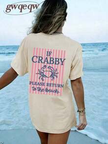 1 Piece Women's Graphic T-Shirt With "If You're In A Bad Mood, Please Go Back To The Beach" Print, 100% Cotton, Double-Sided Print, Casual Summer Style, Plus Size. | Clothing - 灰色 - 查看 3