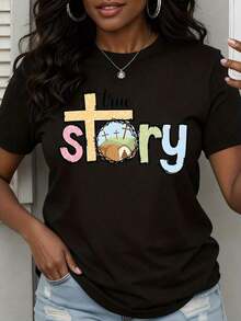 "True Story" T-Shirt With Christian Cross And Easter Resurrection - Black - View 7