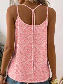 Top de tirantes casual para mujer con detalle de lazo en la espalda, adecuado para usar de vacaciones, primavera/verano - Rosa - Ver 2